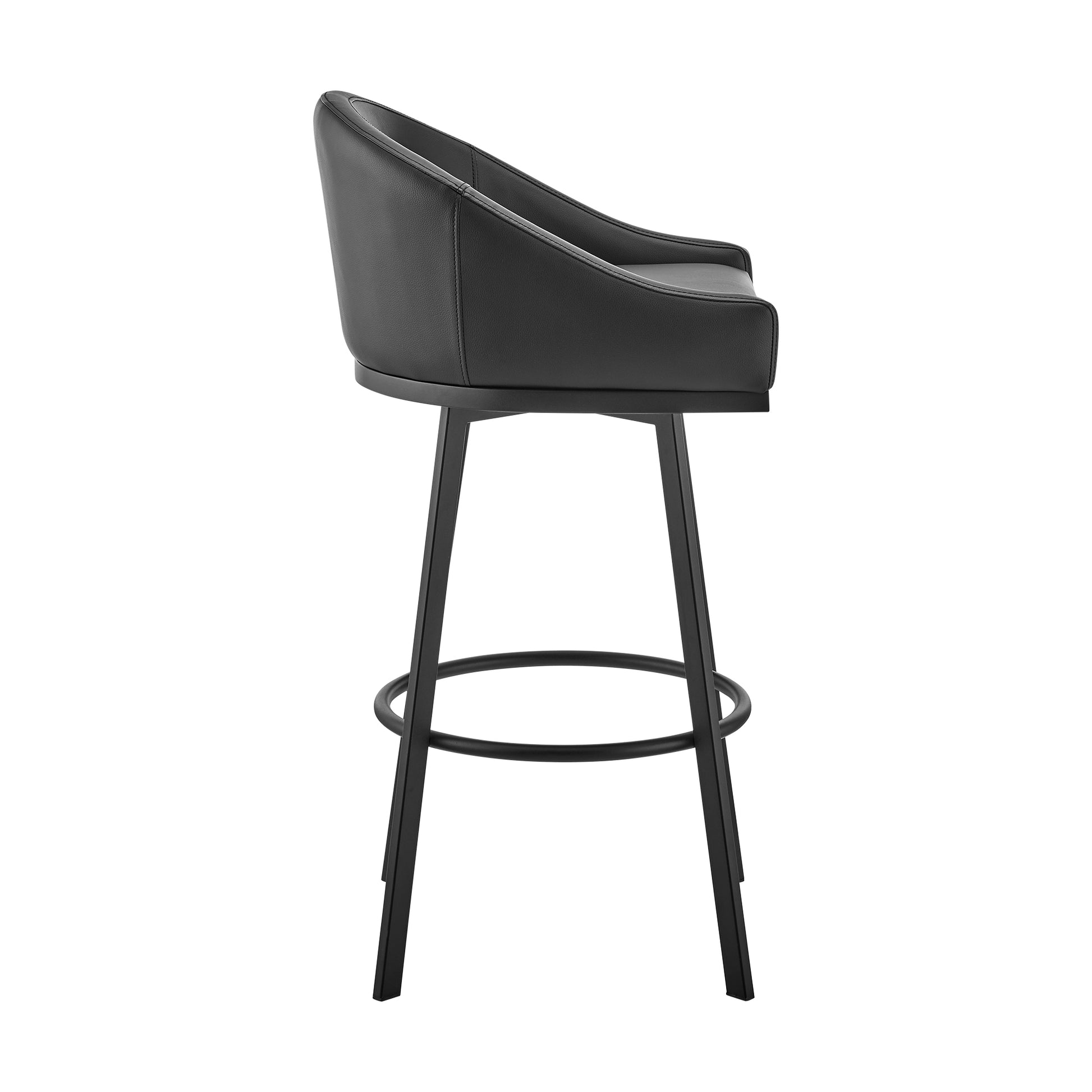 Noran Swivel Bar Stool in Black Metal with Black Faux Leather By Armen Living | Bar Stools | Modishstore - 4