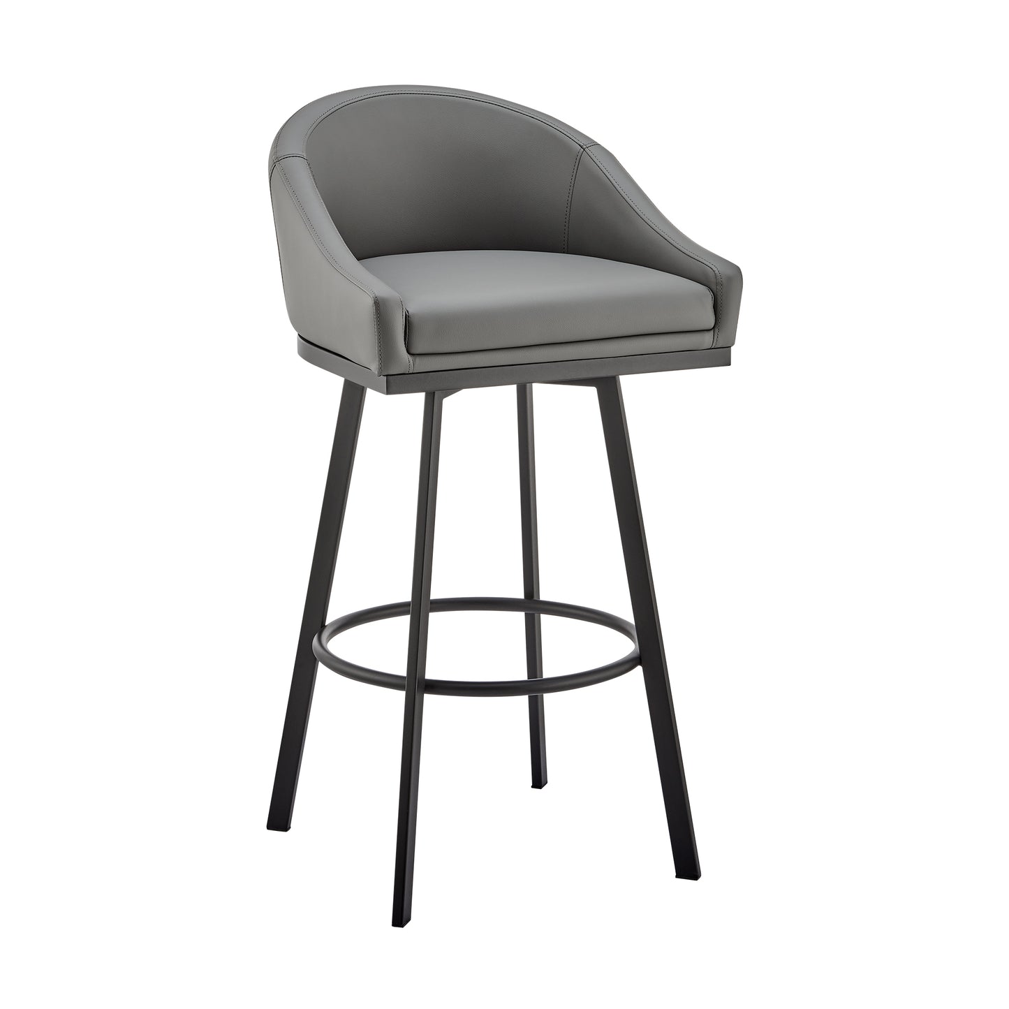 Noran Swivel Bar Stool in Black Metal with Black Faux Leather By Armen Living | Bar Stools | Modishstore - 12