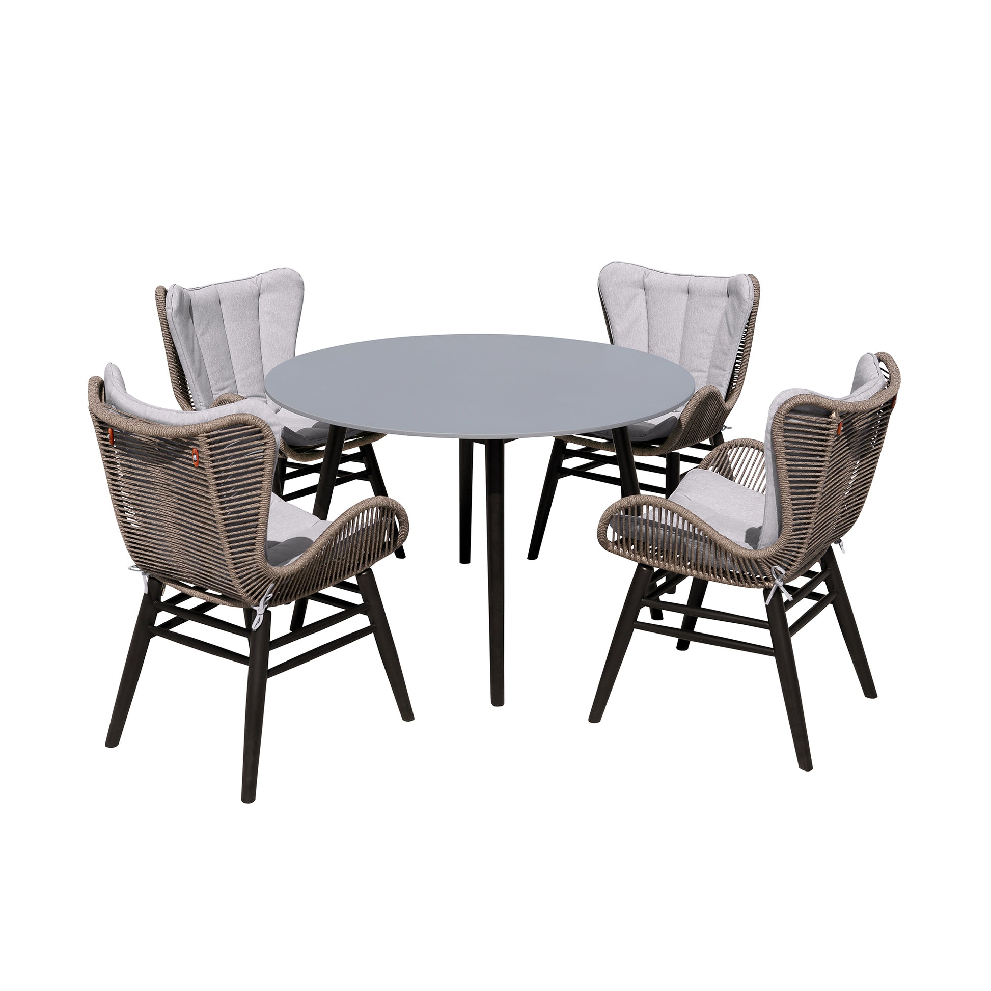 Sydney and Fanny 5 Piece Outdoor Patio Dining Set in Dark Eucalyptus Wood with Truffle Rope and Grey Cushions By Armen Living | Outdoor Dining Sets | Modishstore - 2