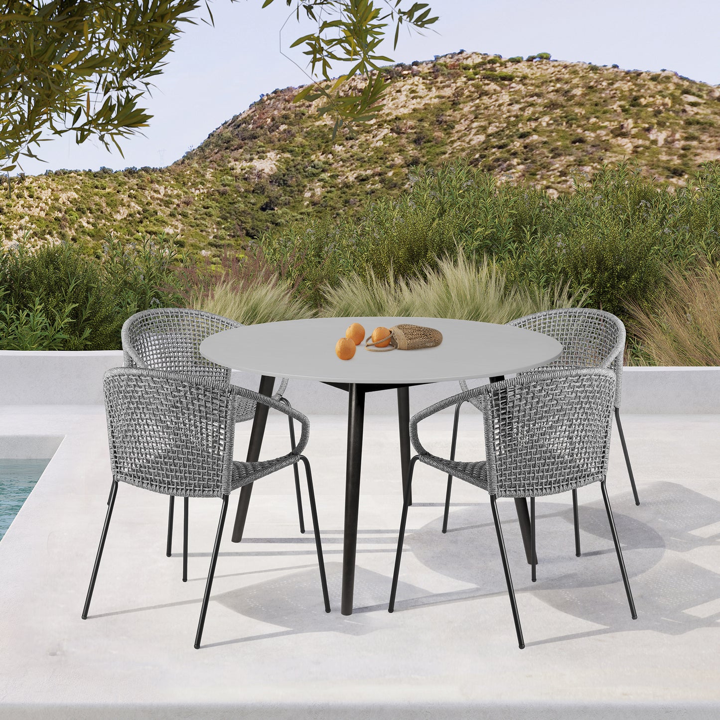 Sydney Outdoor Patio Round Dining Table in Black Eucalyptus and Grey Stone By Armen Living | Outdoor Tables | Modishstore - 3