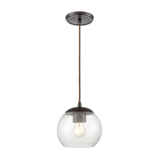 Kendal 1-Light Mini Pendant in Oil Rubbed Bronze with Patterned Clear Glass ELK Lighting | Pendant Lamps | Modishstore