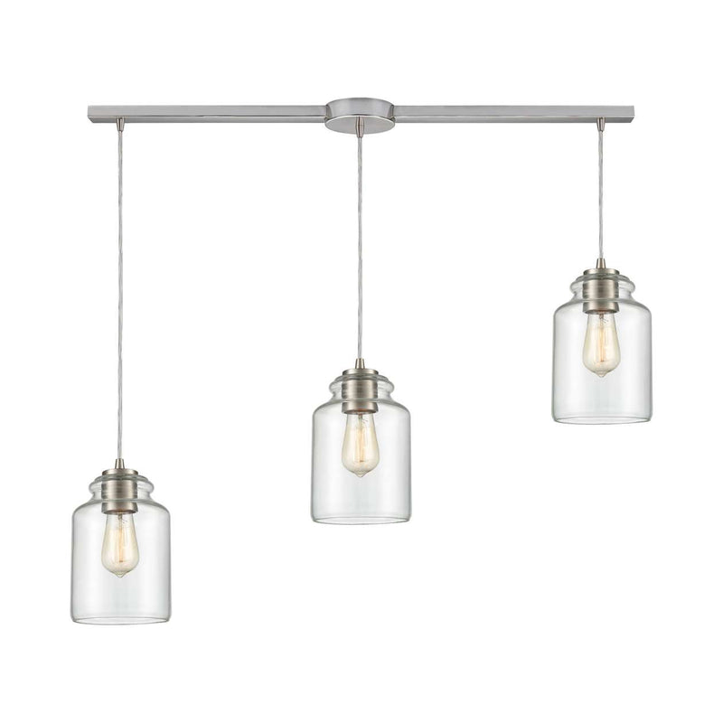 Josie 3-Light Linear Mini Pendant Fixture in Satin Nickel with Clear Glass ELK Lighting | Pendant Lamp | Modishstore