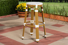 Baxton Studio Joelle Classic French Indoor and Outdoor Grey and White Bamboo Style Stackable Bistro Bar Stool