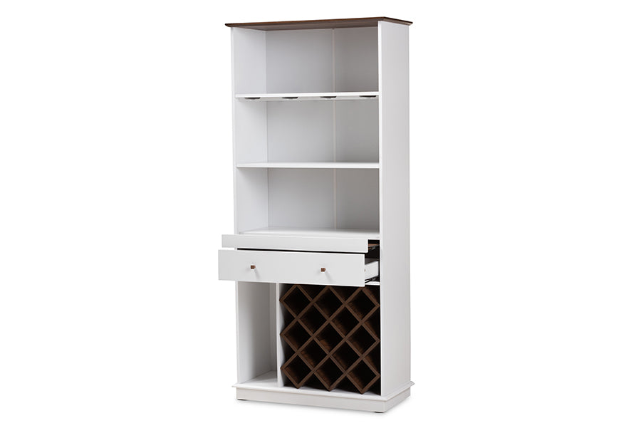 Baxton Studio Mattia Mid-Century Modern White and Walnut Finished Wood Wine Cabinet | Cabinets | Modishstore - 8