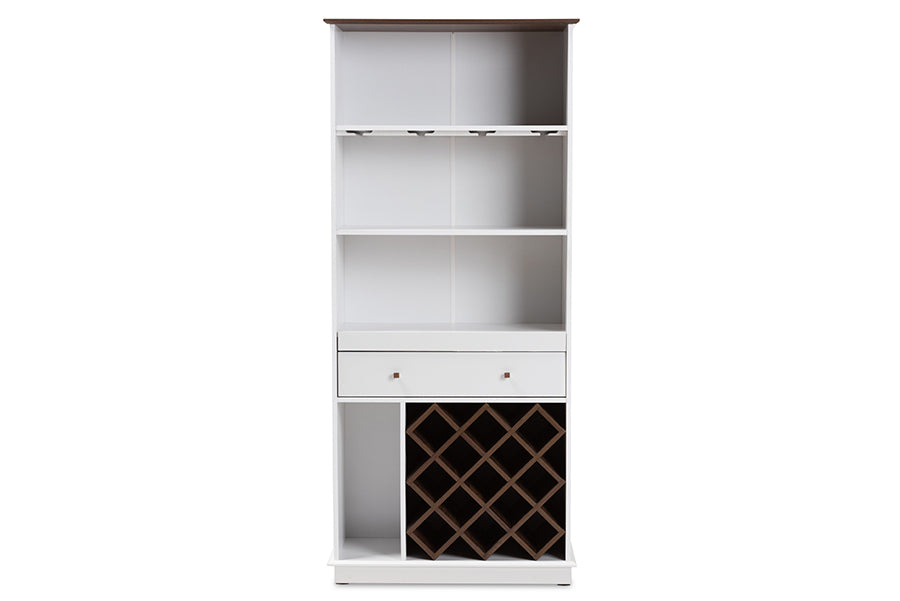 Baxton Studio Mattia Mid-Century Modern White and Walnut Finished Wood Wine Cabinet | Cabinets | Modishstore - 7