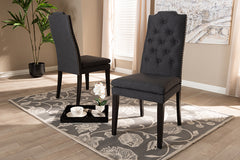 Baxton Studio Dylin Modern and Contemporary Charcoal Fabric Upholstered Button Tufted Wood Dining Chair Set of 2