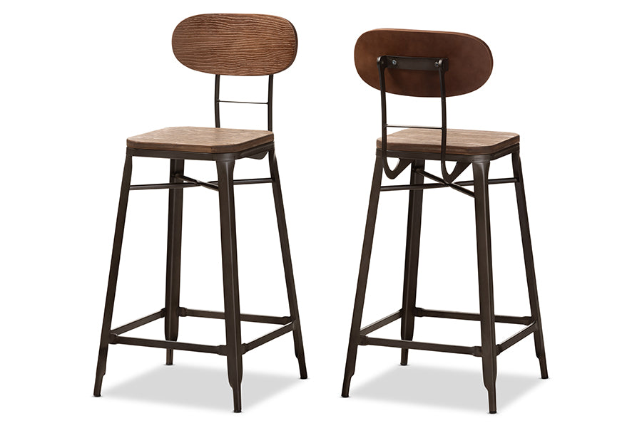 baxton studio varek vintage rustic industrial style bamboo and rust finished steel stackable bar stool set | Modish Furniture Store-2