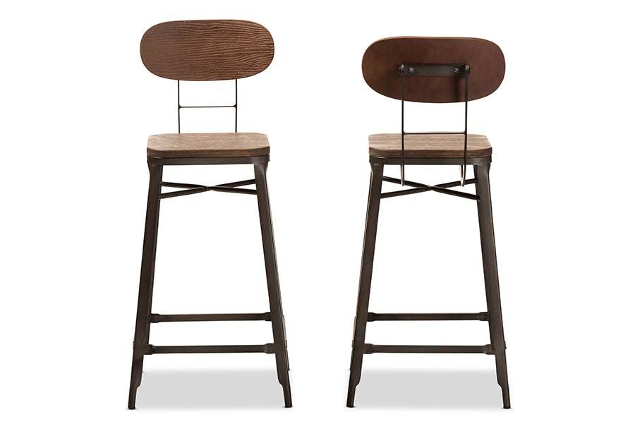 baxton studio varek vintage rustic industrial style bamboo and rust finished steel stackable bar stool set | Modish Furniture Store-3