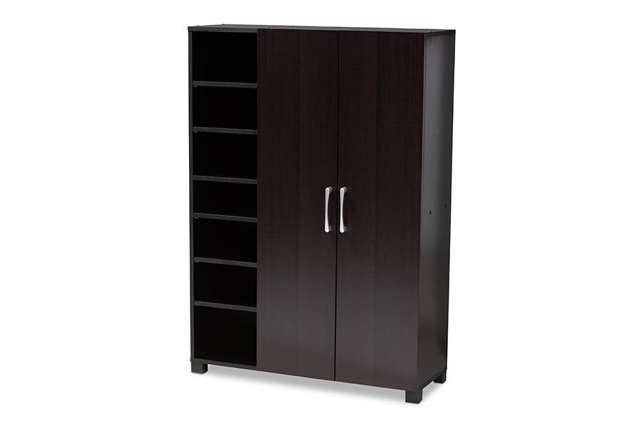 baxton studio marine modern and contemporary wenge dark brown finished 2 door wood entryway shoe storage cabinet with open shelves | Modish Furniture Store-2