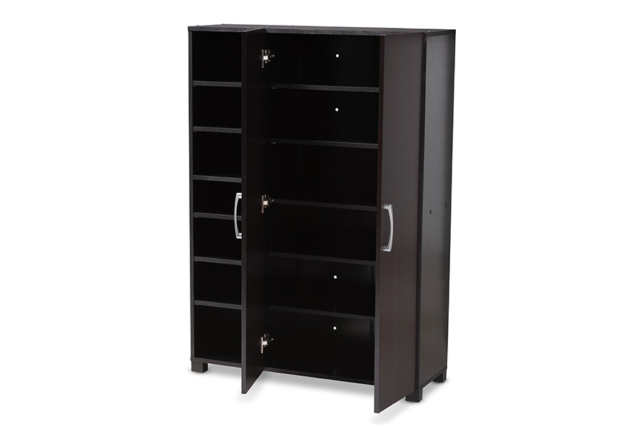 baxton studio marine modern and contemporary wenge dark brown finished 2 door wood entryway shoe storage cabinet with open shelves | Modish Furniture Store-3