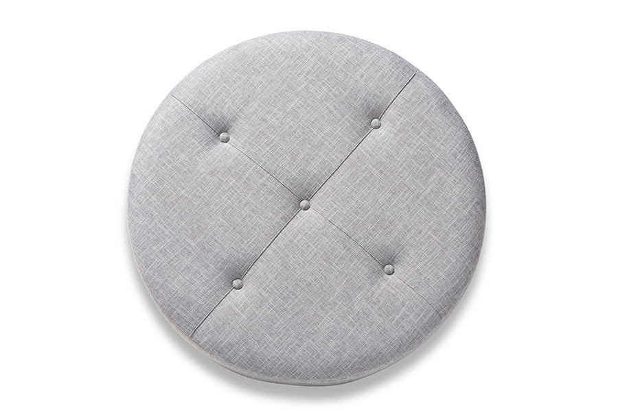 baxton studio vinet modern and contemporary light gray fabric upholstered natural wood cocktail ottoman | Modish Furniture Store-3