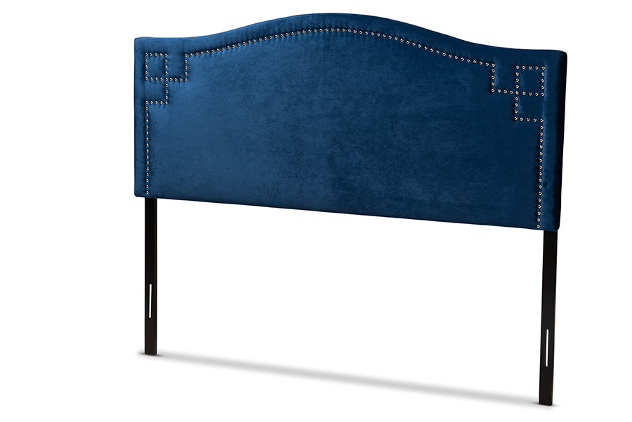 baxton studio aubrey modern and contemporary royal blue velvet fabric upholstered king size headboard | Modish Furniture Store-2