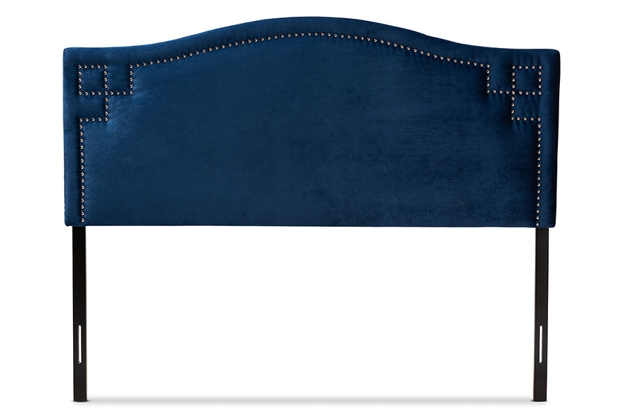 baxton studio aubrey modern and contemporary royal blue velvet fabric upholstered king size headboard | Modish Furniture Store-3