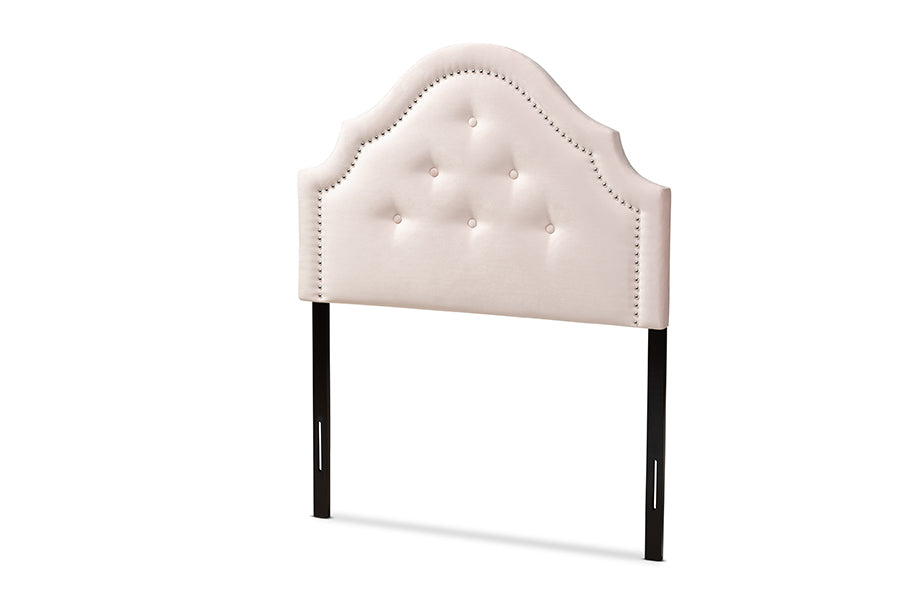 baxton studio cora modern and contemporary light pink velvet fabric upholstered twin size headboard | Modish Furniture Store-2