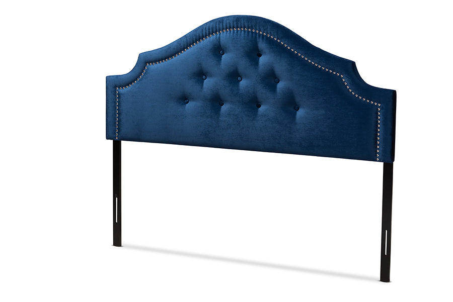 baxton studio cora modern and contemporary royal blue velvet fabric upholstered king size headboard | Modish Furniture Store-2