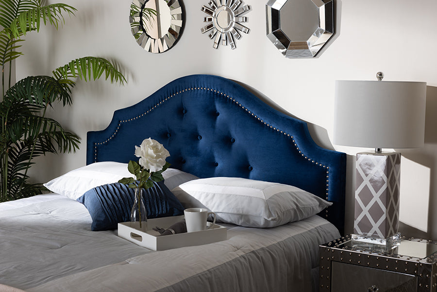 Baxton Studio Cora Modern and Contemporary Royal Blue Velvet Fabric Upholstered Queen Size Headboard | Modishstore | Headboards