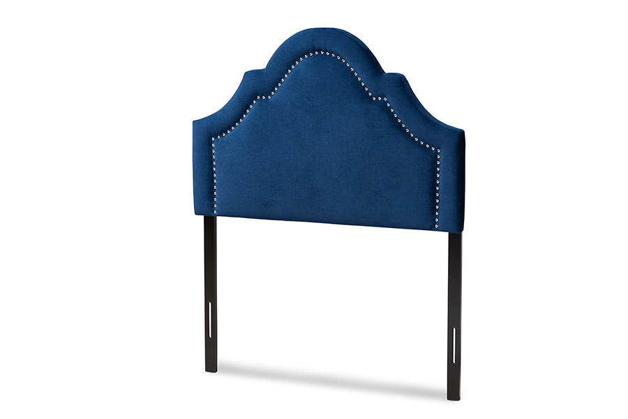 baxton studio rita modern and contemporary navy blue velvet fabric upholstered twin size headboard | Modish Furniture Store-2