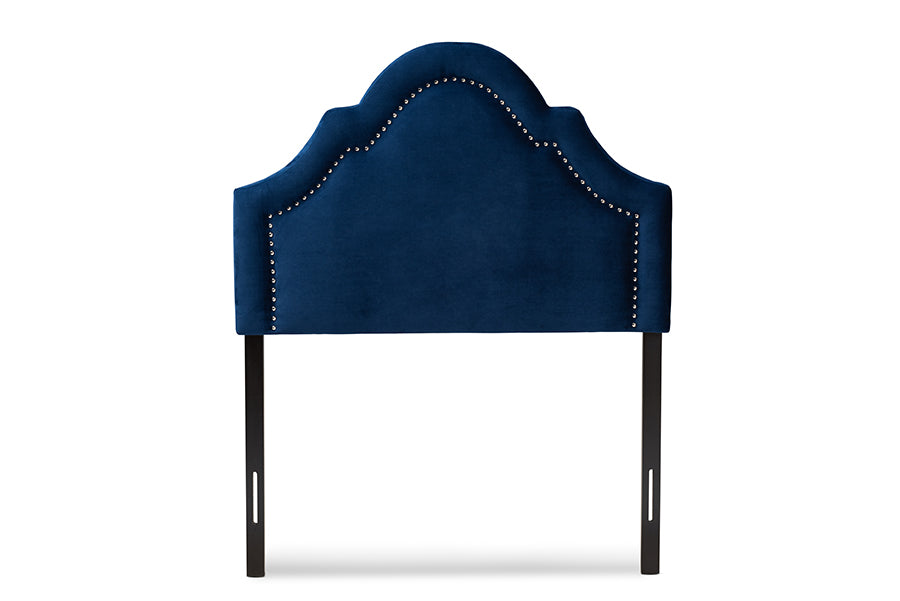 baxton studio rita modern and contemporary navy blue velvet fabric upholstered twin size headboard | Modish Furniture Store-3