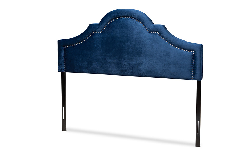 baxton studio rita modern and contemporary navy blue velvet fabric upholstered queen size headboard | Modish Furniture Store-2