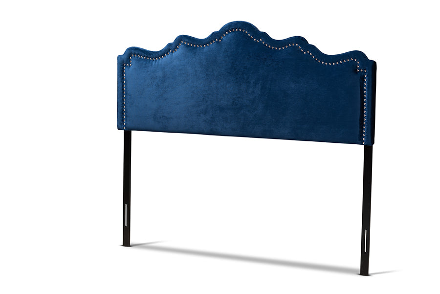 baxton studio nadeen modern and contemporary royal blue velvet fabric upholstered queen size headboard | Modish Furniture Store-2