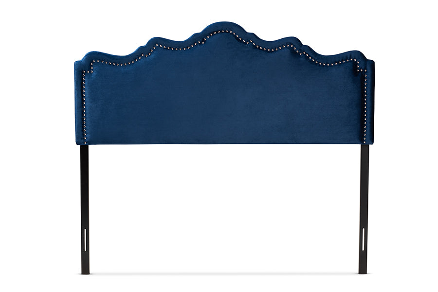 baxton studio nadeen modern and contemporary royal blue velvet fabric upholstered queen size headboard | Modish Furniture Store-3