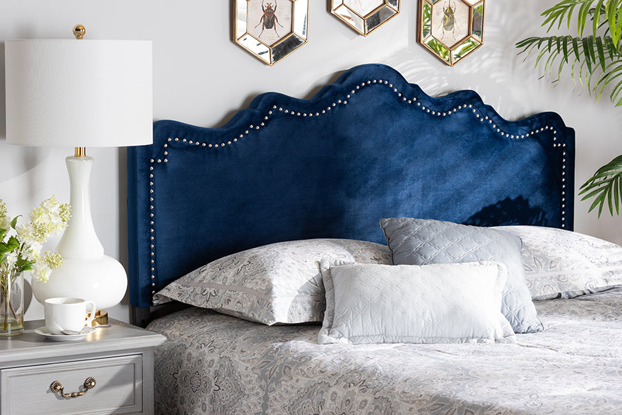 Baxton Studio Nadeen Modern and Contemporary Royal Blue Velvet Fabric Upholstered Queen Size Headboard | Modishstore | Headboards