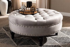 Baxton Studio Palfrey Transitional Grey Velvet Fabric Upholstered Button Tufted Cocktail Ottoman