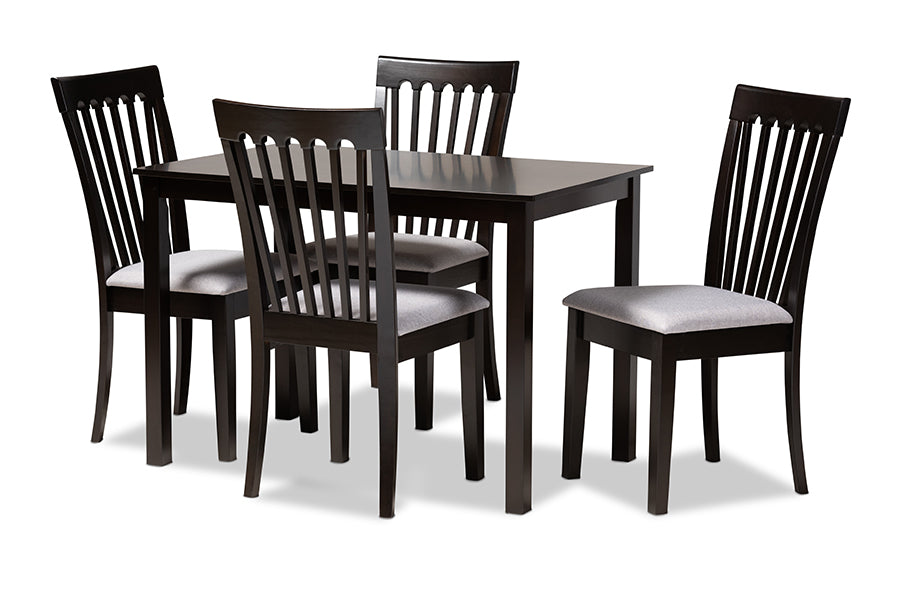 baxton studio minette modern and contemporary gray fabric upholstered espresso brown finished wood 5 piece dining set | Modish Furniture Store-2