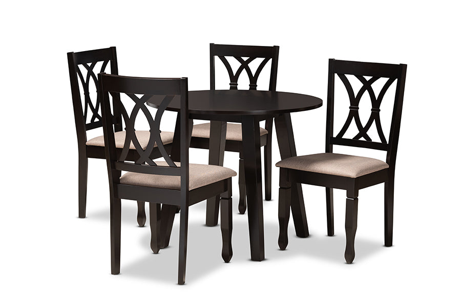 baxton studio millie modern and contemporary sand fabric upholstered and dark brown finished wood 5 piece dining set | Modish Furniture Store-2