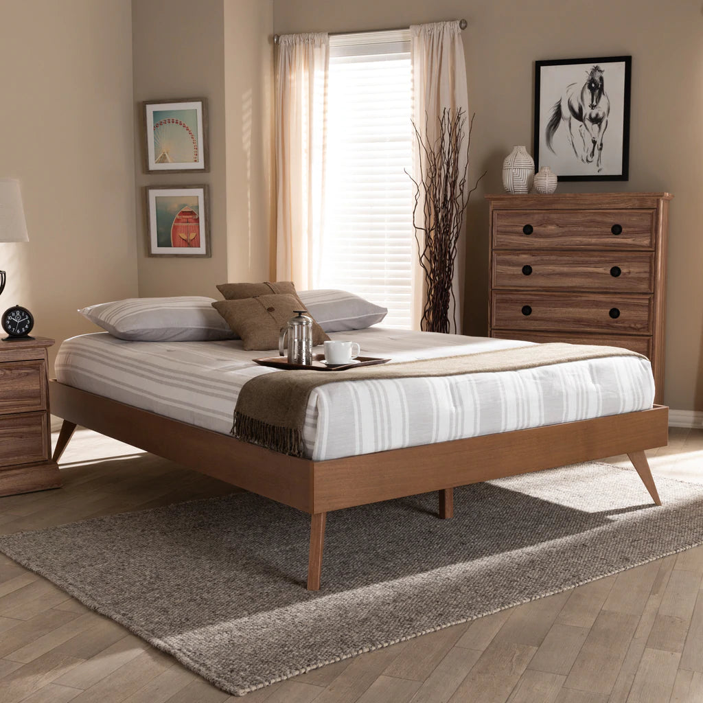 Baxton Studio Lissette Mid-Century Modern Walnut Brown Finished Wood Queen Size Platform Bed Frame | Beds | Modishstore