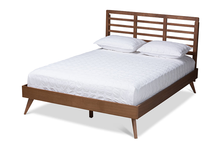 baxton studio calisto mid century modern walnut brown finished wood full size platform bed | Modish Furniture Store-2