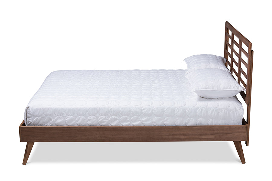 baxton studio calisto mid century modern walnut brown finished wood full size platform bed | Modish Furniture Store-3