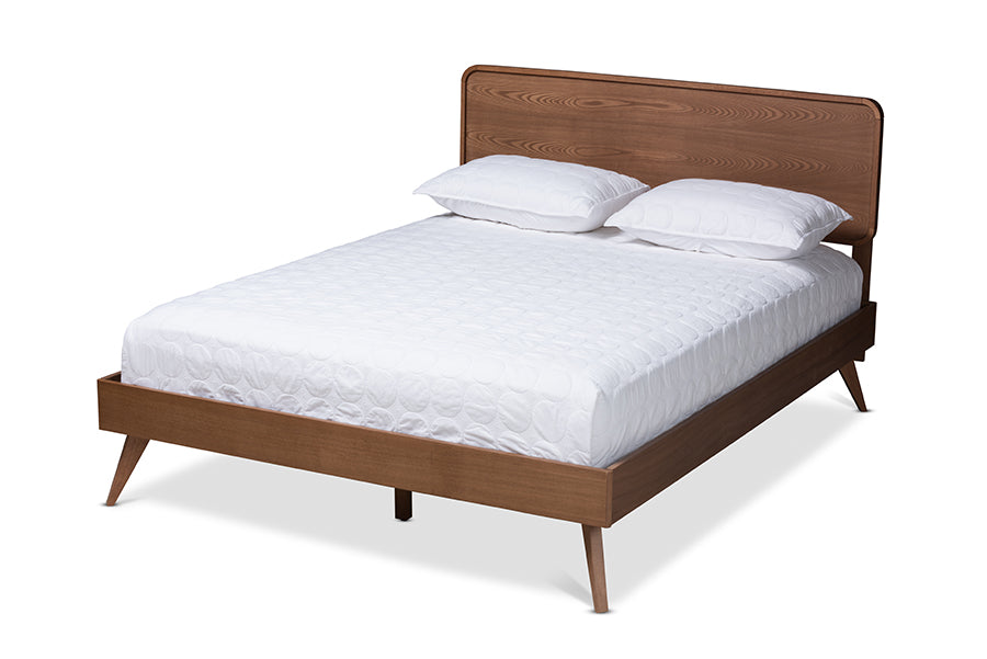 baxton studio demeter mid century modern walnut brown finished wood queen size platform bed | Modish Furniture Store-2