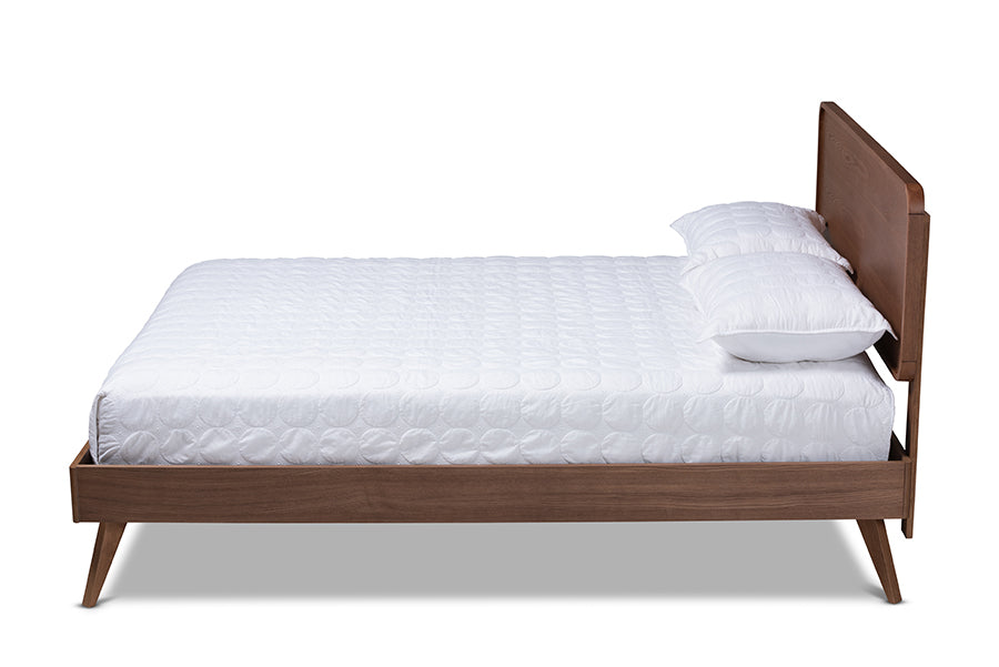 baxton studio demeter mid century modern walnut brown finished wood queen size platform bed | Modish Furniture Store-3