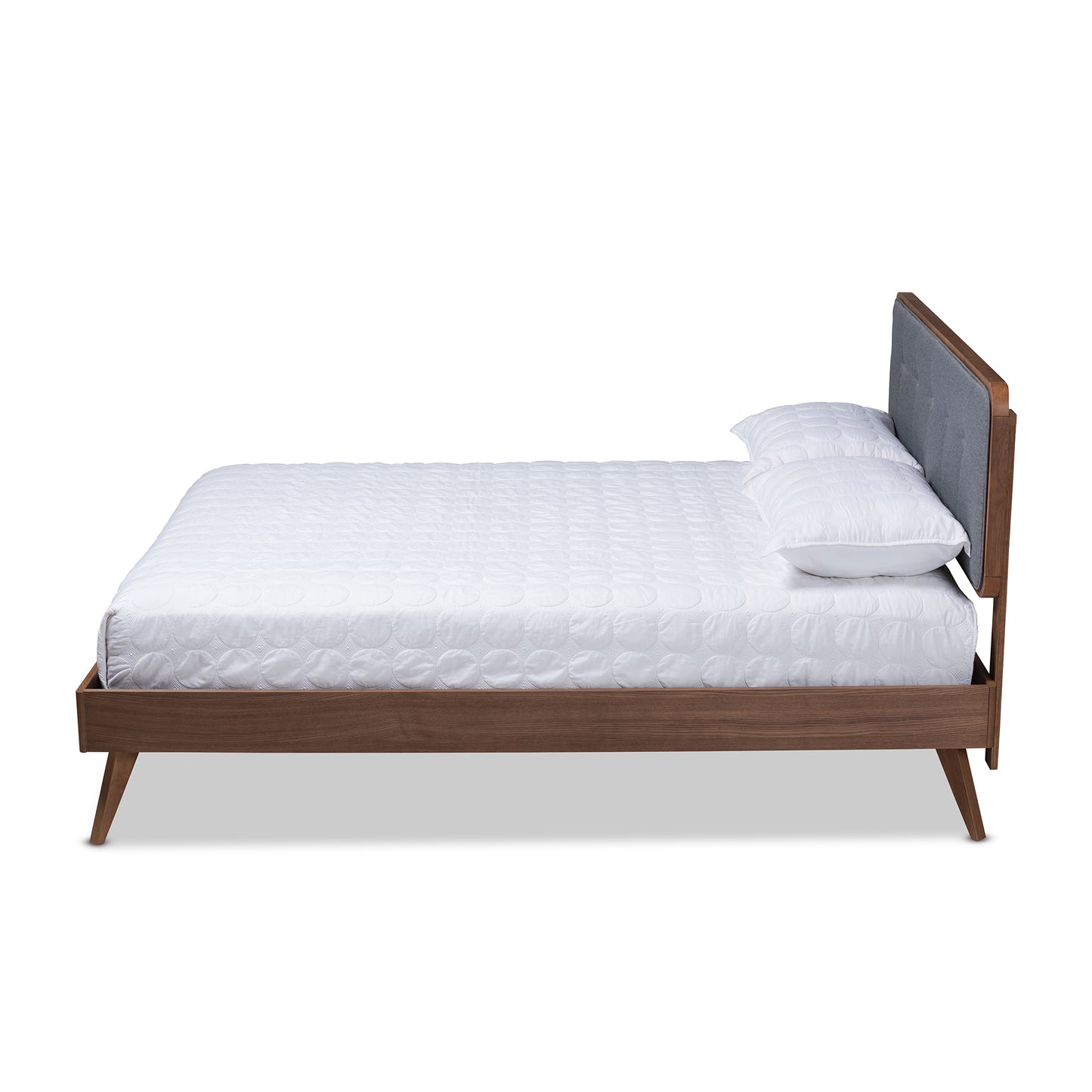 Baxton Studio Dilara Mid-Century Modern Dark Grey Fabric Upholstered Walnut Brown Finished Wood Full Size Platform Bed | Beds | Modishstore - 2