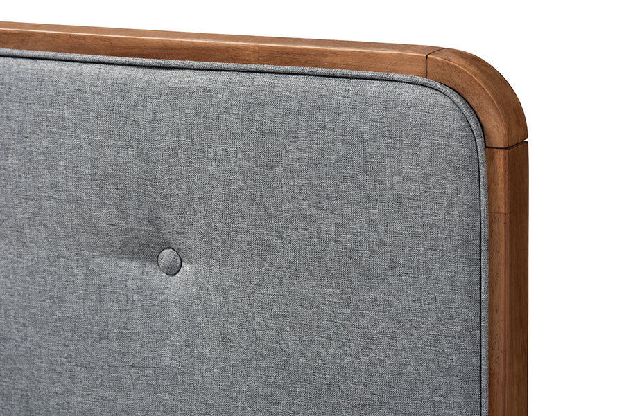 Baxton Studio Dilara Mid-Century Modern Dark Grey Fabric Upholstered Walnut Brown Finished Wood Full Size Platform Bed | Beds | Modishstore - 7