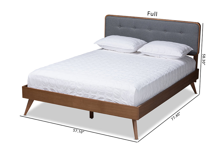 Baxton Studio Dilara Mid-Century Modern Dark Grey Fabric Upholstered Walnut Brown Finished Wood Full Size Platform Bed | Beds | Modishstore - 5