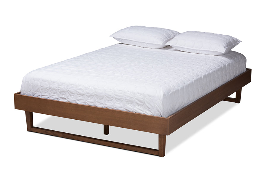 baxton studio liliya mid century modern walnut brown finished wood queen size platform bed frame | Modish Furniture Store-2