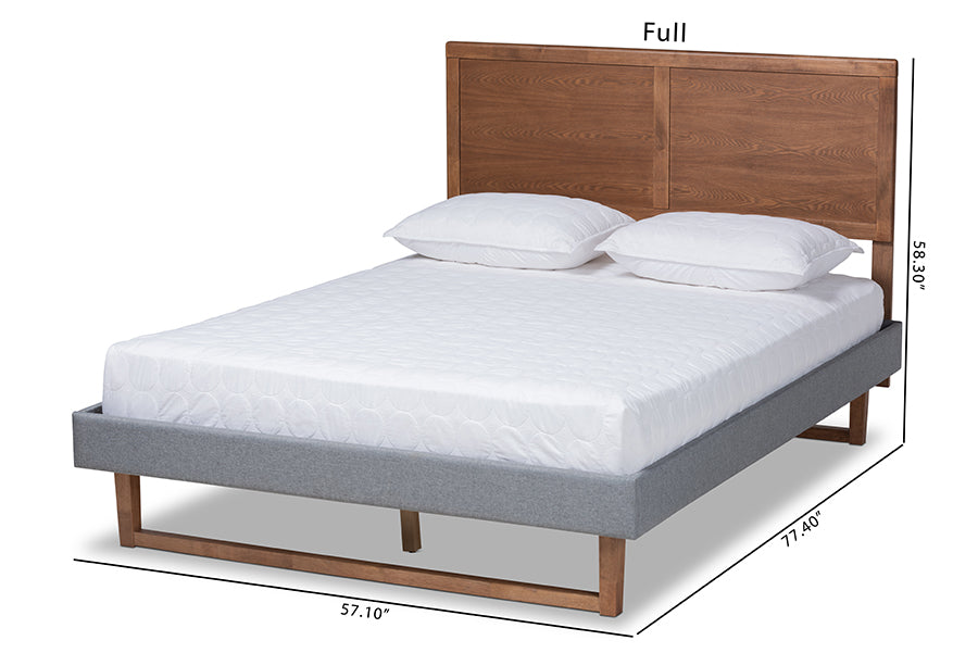 Baxton Studio Allegra Mid-Century Modern Dark Grey Fabric Upholstered and Ash Walnut Brown Finished Wood Full Size Platform Bed | Beds | Modishstore - 6