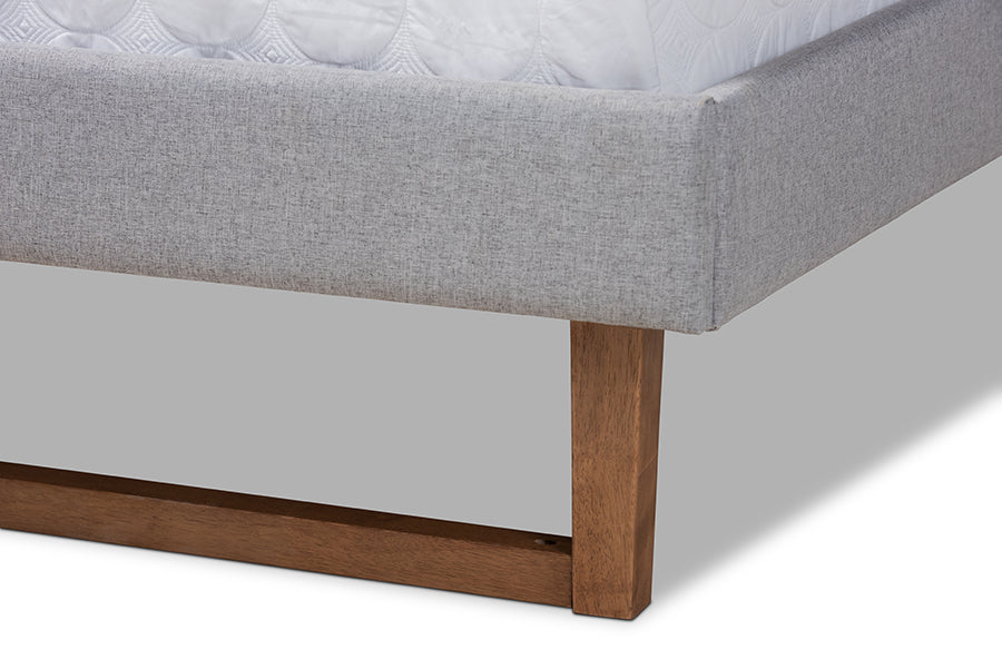 Baxton Studio Sofia Mid-Century Modern Light Grey Fabric Upholstered and Ash Walnut Finished Wood Queen Size Platform Bed | Beds | Modishstore - 4