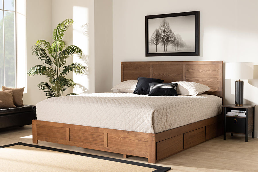 Baxton Studio Aras Modern and Contemporary Transitional Ash Walnut Brown Finished Wood King Size 3-Drawer Platform Storage Bed | Beds | Modishstore - 3