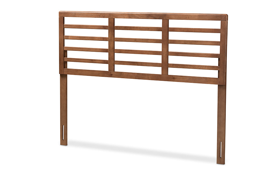 baxton studio salome mid century modern walnut brown finished wood full size open slat headboard | Modish Furniture Store-2