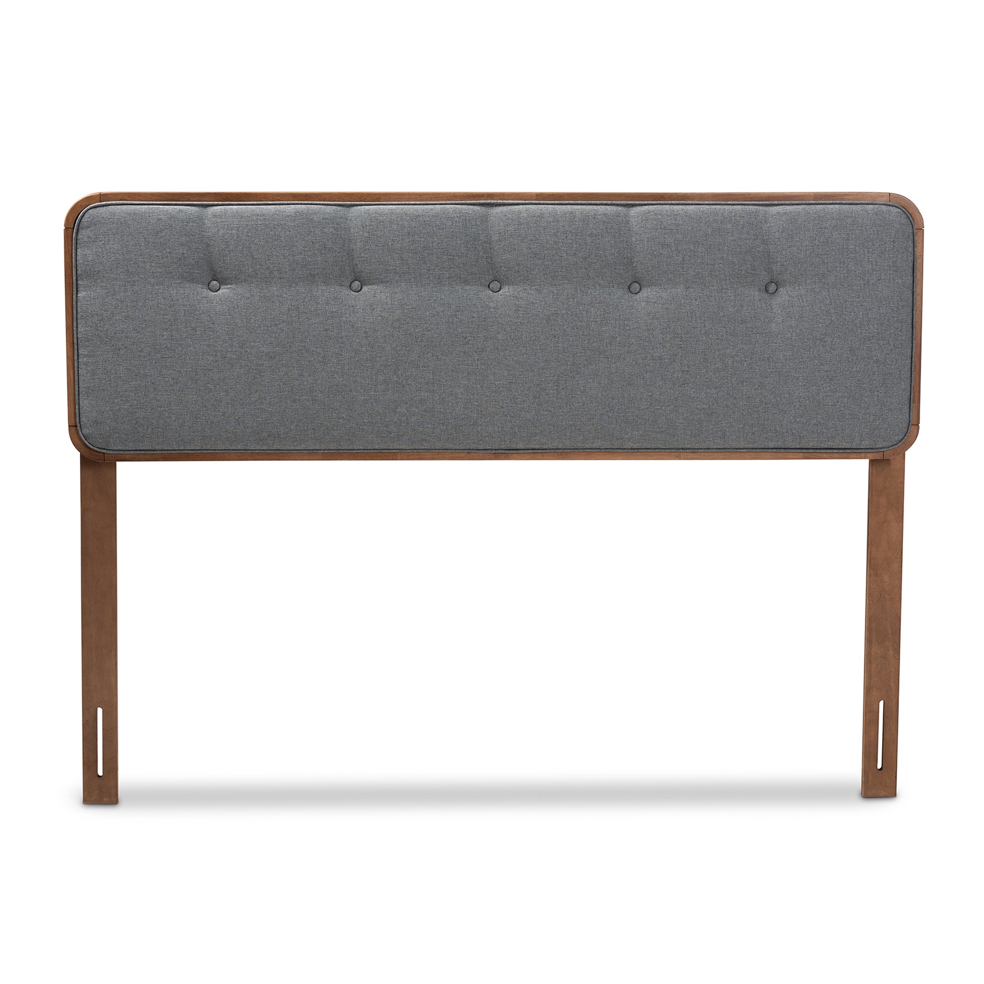 Baxton Studio Palina Mid-Century Modern Dark Grey Fabric Upholstered Walnut Brown Finished Wood Queen Size Headboard | Headboards | Modishstore