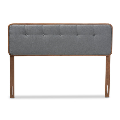 Baxton Studio Palina Mid-Century Modern Dark Grey Fabric Upholstered Walnut Brown Finished Wood Queen Size Headboard | Headboards | Modishstore