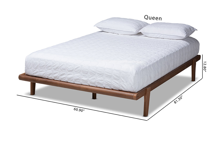 Baxton Studio Kaia Mid-Century Modern Walnut Brown Finished Wood Queen Size Platform Bed Frame | Beds | Modishstore - 5