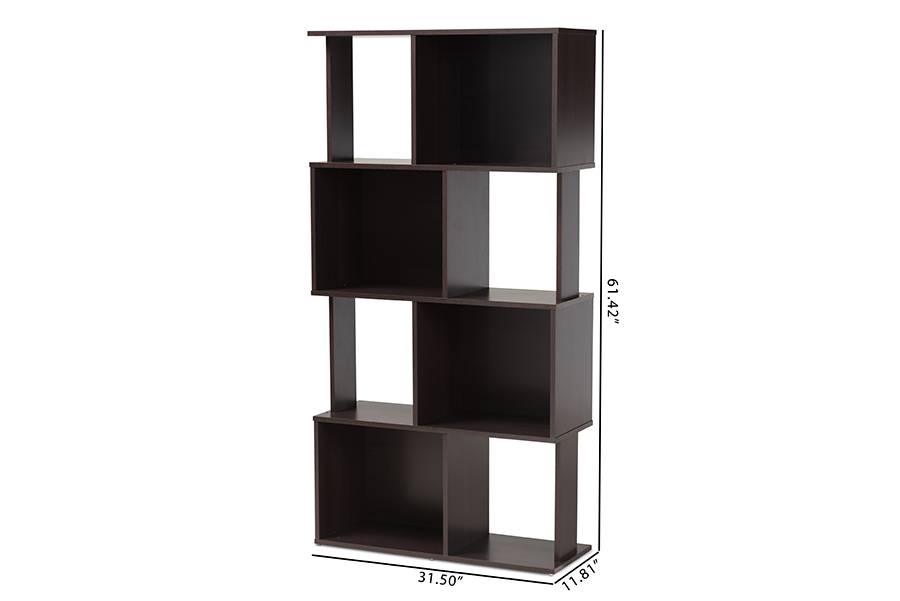 baxton studio riva modern and contemporary dark brown finished geometric wood bookshelf | Modish Furniture Store-3 - 5