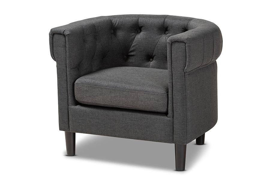 baxton studio bisset classic and traditional gray fabric upholstered chesterfield chair | Modish Furniture Store-2