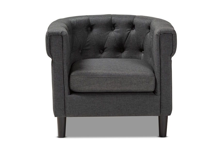 baxton studio bisset classic and traditional gray fabric upholstered chesterfield chair | Modish Furniture Store-3