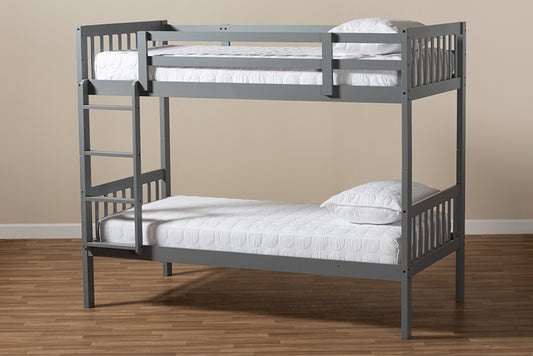 Baxton Studio Jude Modern and Contemporary Grey Finished Wood Twin Size Bunk Bed | Modishstore | Beds