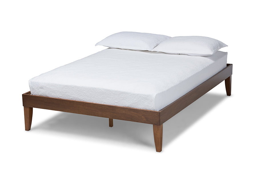 baxton studio lucina mid century modern walnut brown finished queen size platform bed frame | Modish Furniture Store-2